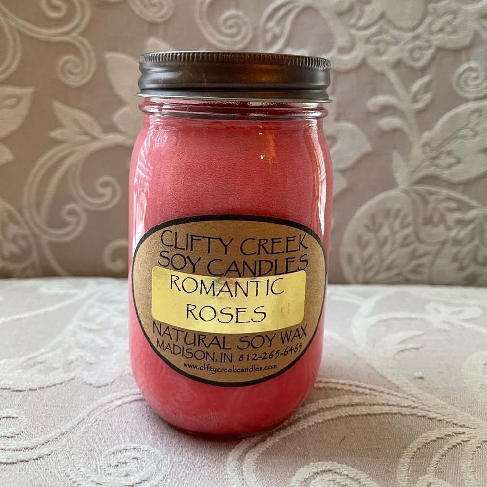 Rare~ Handmade Soy Pint Jar Candle ~ Romantic Rose Scent~ Only 1 left